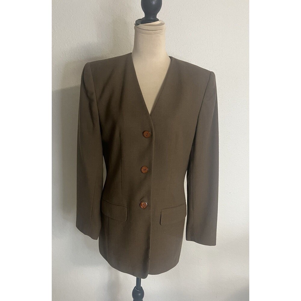 Liz Claiborne Blazer Women’s Brown Long Sleeve Linen Blend Button Front Jacket